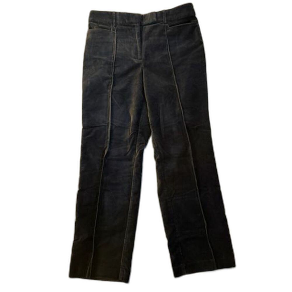 LOFT Curvy Velour Pants Women's 10 Black Straight Leg Stretch Soft Velvet